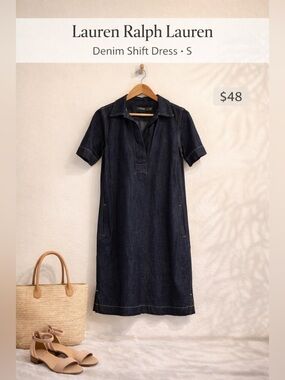 Lauren Ralph Lauren Dark Wash Denim Shift Dress Size S LNC